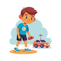 Adventurous Boy Playing with Remote Control Car vector