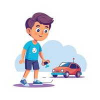 Thrilled Boy Controlling His Remote Control Car vector