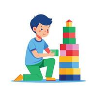 Creative Boy Stacking Colorful Toy Blocks vector