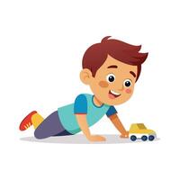 Cheerful Boy Resting with Colorful Toy Cars vector