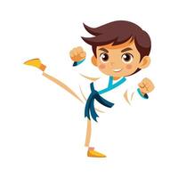 Focused Boy in Karate Uniform Practicing vector