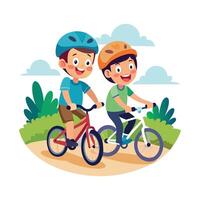 Exciting Scene of Boys Riding Bikes Together vector