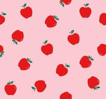 Seamless pattern with red apple on pink background. vector