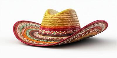 Brightly colored straw sombrero with intricate patterns showcasing traditional craftsmanship from Mexico photo
