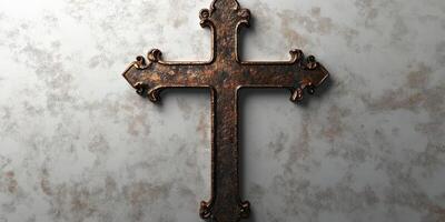 Rustic cross design on textured background highlighting craftsmanship and spiritual significance photo