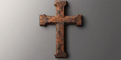 Cross with rustic texture against a simple backdrop displaying artistic design elements and intricate details photo