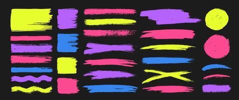 Straight and wave lines of a marker or brush for highlighting, tags, marks and underlining. Color illustration on a blackboard. vector
