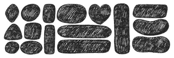 Set of abstract blob shapes with rough texture. Hand drawn figure with crayon and chalk texture. Linocut illustration. vector