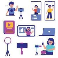A vibrant collection of icons showcasing different aspects of content creation and blogging. vector