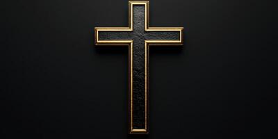 Golden embellished cross displayed against a dark background evokes a sense of reverence and artistic craftsmanship photo