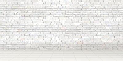 Empty room with old white brick block wall and tile floor graphic illustration. vector