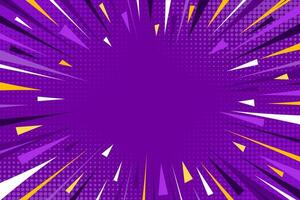 Pop art comic purple background. Modern creative purple background with halftone and speed lines and rays. Speed zoom backdrop in purple, white and yellow tones vector