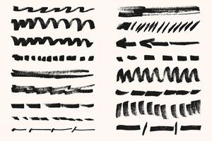Permanent marker lines for underlining and highlight. Black marker stroke collection. vector