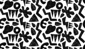 Abstract seamless pattern with bold groovy geometric bizarre shapes in trendy crayon drawing style. Bold pencil abstract shapes. vector