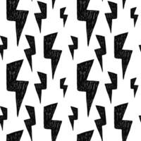 Thunderbolt seamless pattern with bold groovy thunder lightning shapes. Fun bold crayon drawn thunder shapes pattern. vector