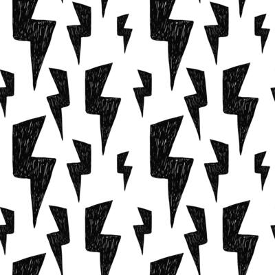 Thunderbolt seamless pattern with bold groovy thunder lightning shapes. Fun bold crayon drawn thunder shapes pattern.