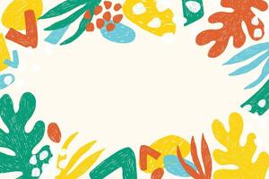 Crayon organic shapes abstract background. Colorful trendy summer vibes background with crayon or pencil natural and bizarre shapes . Template for sale banner, presentations, cover, ads, web banner vector
