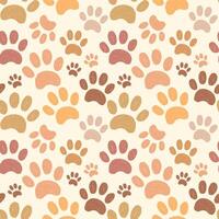 Paw animal print seamless pattern drawn in pencil or crayon style. Fun trendy crayon pattern with pet paw prints. Drawn manual on paper vector