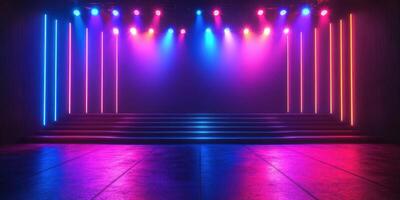 Colorful stage lighting creates an energetic atmosphere for performances in a modern venue at night photo