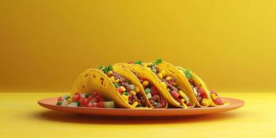 Colorful tacos served on a bright plate with fresh toppings at a vibrant setting photo