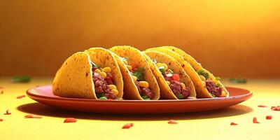 Delicious tacos filled with seasoned meat, beans, and fresh toppings on a colorful plate photo