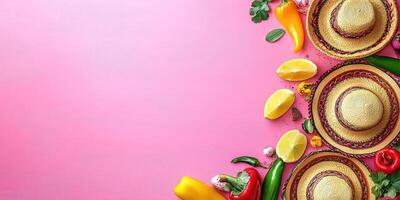 Colorful sombreros and fresh ingredients create a festive atmosphere for a celebration or party photo