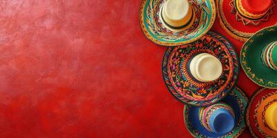Vibrant traditional hats arranged on a colorful background celebrating cultural heritage and craftsmanship photo