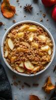 Delicious apple crisp dessert with fresh apples and crumb topping ready for autumn gatherings photo