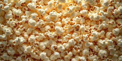 Popcorn scattered across a surface, showcasing its fluffy texture and inviting appearance in a warm, bright setting photo