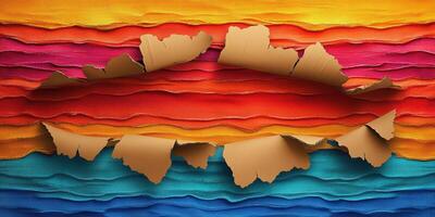 Colorful layered background with torn cardboard elements creating visual texture and depth at an artistic display photo