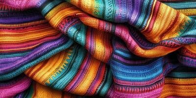 Vibrant textile showcasing intricate patterns and colors found in traditional markets during daytime photo