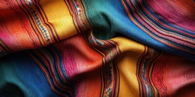 Colorful woven textile featuring intricate patterns and vibrant hues from a local artisan market photo