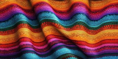 Colorful woven fabric showcasing vibrant patterns and textures in rich hues of red, blue, orange, and purple photo