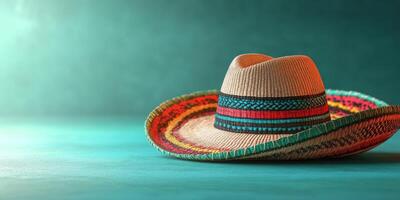 Colorful sombrero resting on a vibrant background capturing the essence of traditional Mexican culture photo