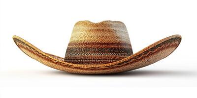 Classic straw cowboy hat with intricate patterns on display against a clean background, emphasizing its unique design and texture photo