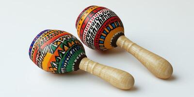 Colorful maracas showcasing traditional craftsmanship in a vibrant design displayed on a neutral background photo