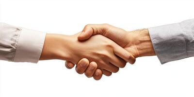 Two hands meeting in a firm handshake symbolizing partnership and agreement in a professional setting photo