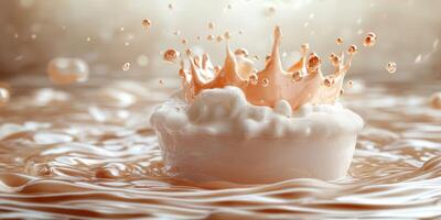 Splashes of cream create a mesmerizing crown in a pool of liquid photo