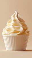 Soft serve ice cream served in a cup, showcasing creamy texture and delightful swirls at a dessert shop photo