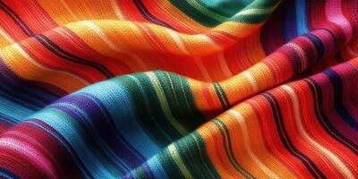 Vibrant woven fabric featuring colorful stripes in rich patterns ideal for traditional decor and fashion accessories photo