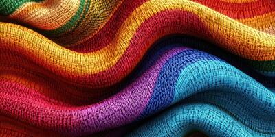 Vibrant woven textile displaying colorful patterns and textures photo