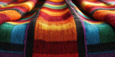 Colorful textile fabric displaying intricate woven patterns and vibrant colors crafted in a traditional style photo