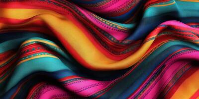 Vibrant textile with colorful patterns showcasing traditional cultural designs from indigenous craftsmanship photo