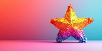 Colorful star-shaped decoration with vibrant hues against a gradient background for festive celebrations and events photo