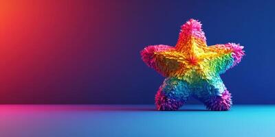 Colorful five-point star shaped decoration with bright rainbow colors in a vibrant setting photo