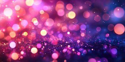 Colorful bokeh lights create a dreamy atmosphere at night with a vibrant mix of purple, pink, and gold tones photo