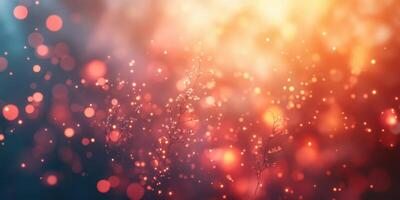 Colorful bokeh lights create a magical atmosphere with tiny flowers in a dreamy background during twilight hours photo
