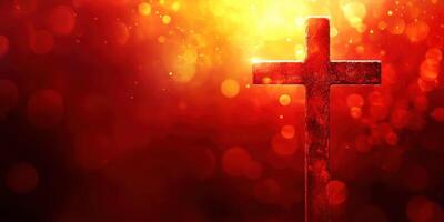 Symbol of faith shines brightly against a vibrant red background during a spiritual moment of reflection and connection photo