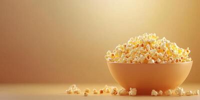Delightfully fluffy popcorn in a bowl on a warm, textured surface perfect for snacking photo