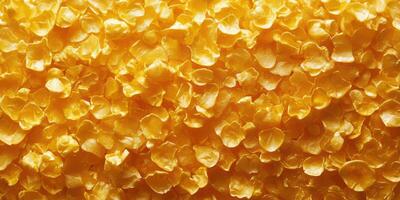 Bright and vibrant yellow corn kernels spread out on a surface, showcasing their rich color and texture under natural light photo